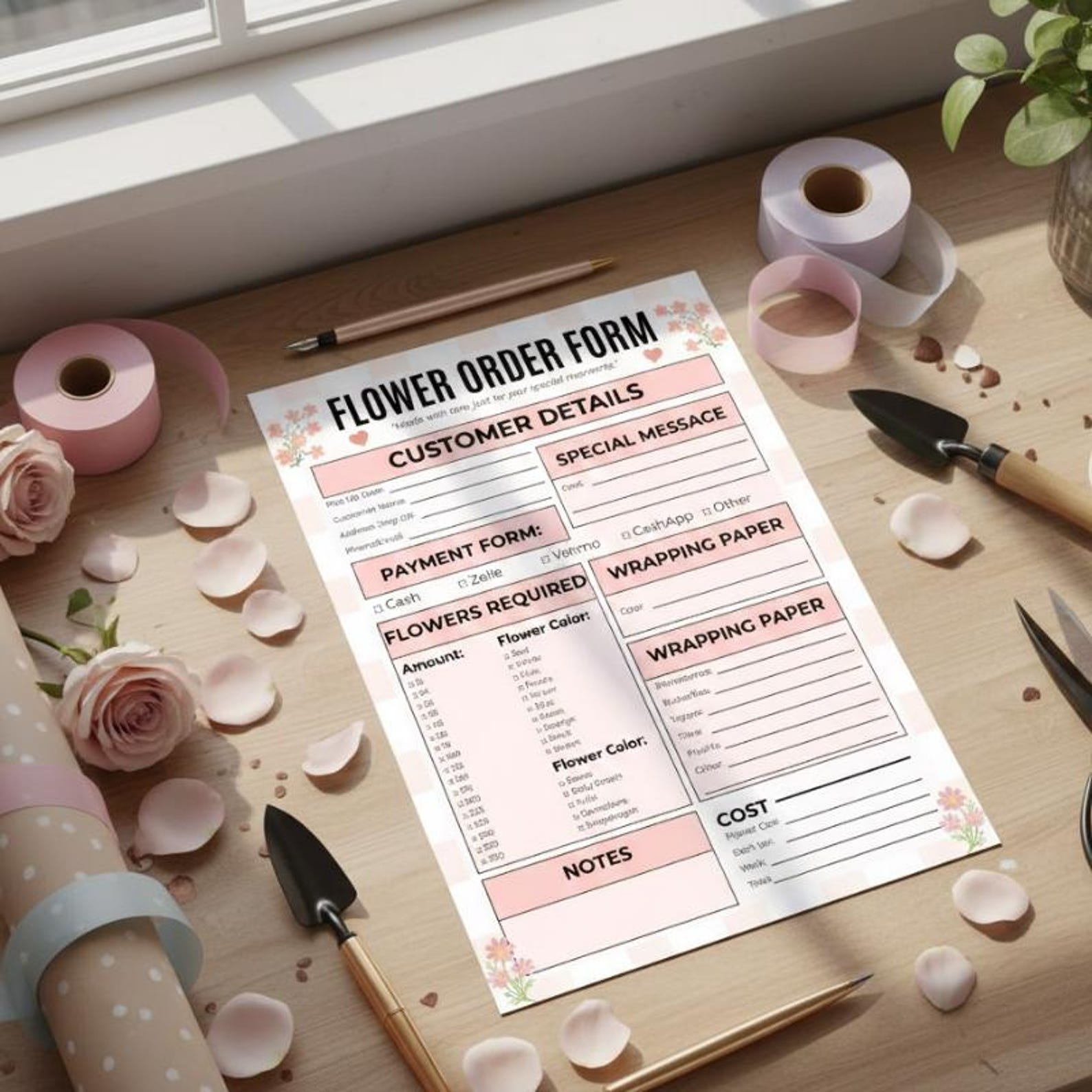 Editable Canva Flower Order Form Template, Florist Order Sheet, Bouquet ...