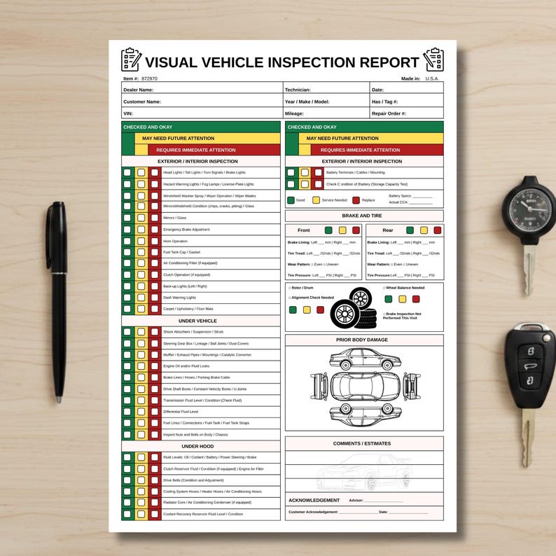 Vehicle Inspection Form Template Editable, Mechanic Checklist PDF, Auto ...