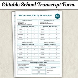 Homeschool Transcript Template, Editable Academic Record Canva Template, Printable Student Grade Report