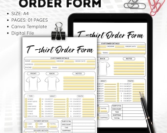 T-Shirt Order Form Template: Editable Business Form (Digital Download)