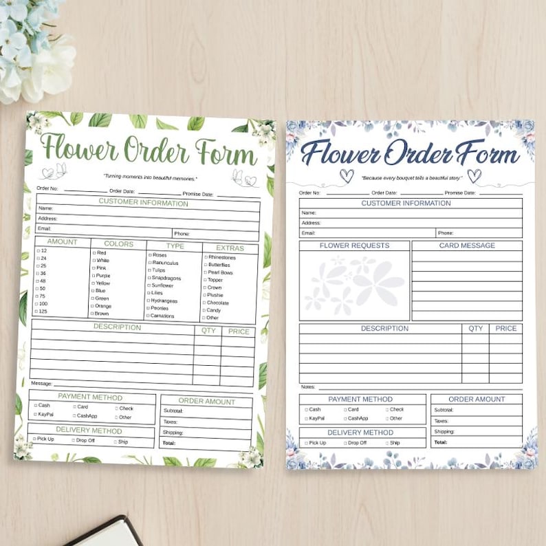 Flower Order Form Canva Template, Florist Order Sheet Printable ...