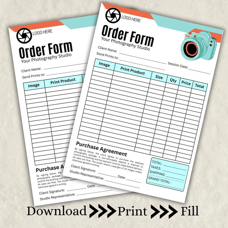 Camera Form Photography Order Form Canva Template, Editable Photography Invoice ...