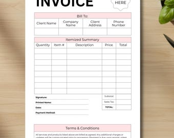 Editable Invoice Template Canva, Minimalist Professional Billing Invoice Form, Small Business Freelancer Invoice Printable PDF