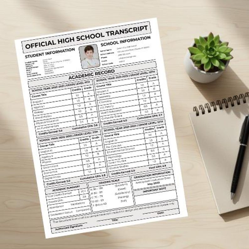 High School Transcript Template Editable Homeschool Academic Record GPA ...