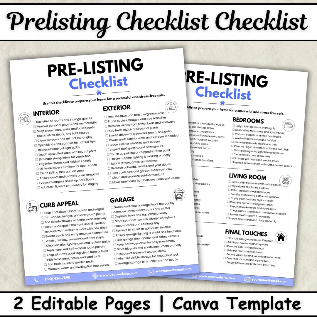 Pre Listing Checklist Template, Editable Realtor Home Seller Guide ...