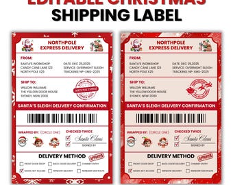 2X Santa Shipping Labels Template, Editable Christmas Elf Mail, North Pole Delivery Sticker, Santa Claus Gift Label Postage