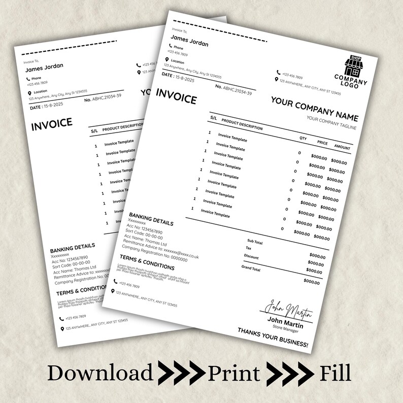Minimal Invoice Template Editable Canva, Professional Business Invoice ...