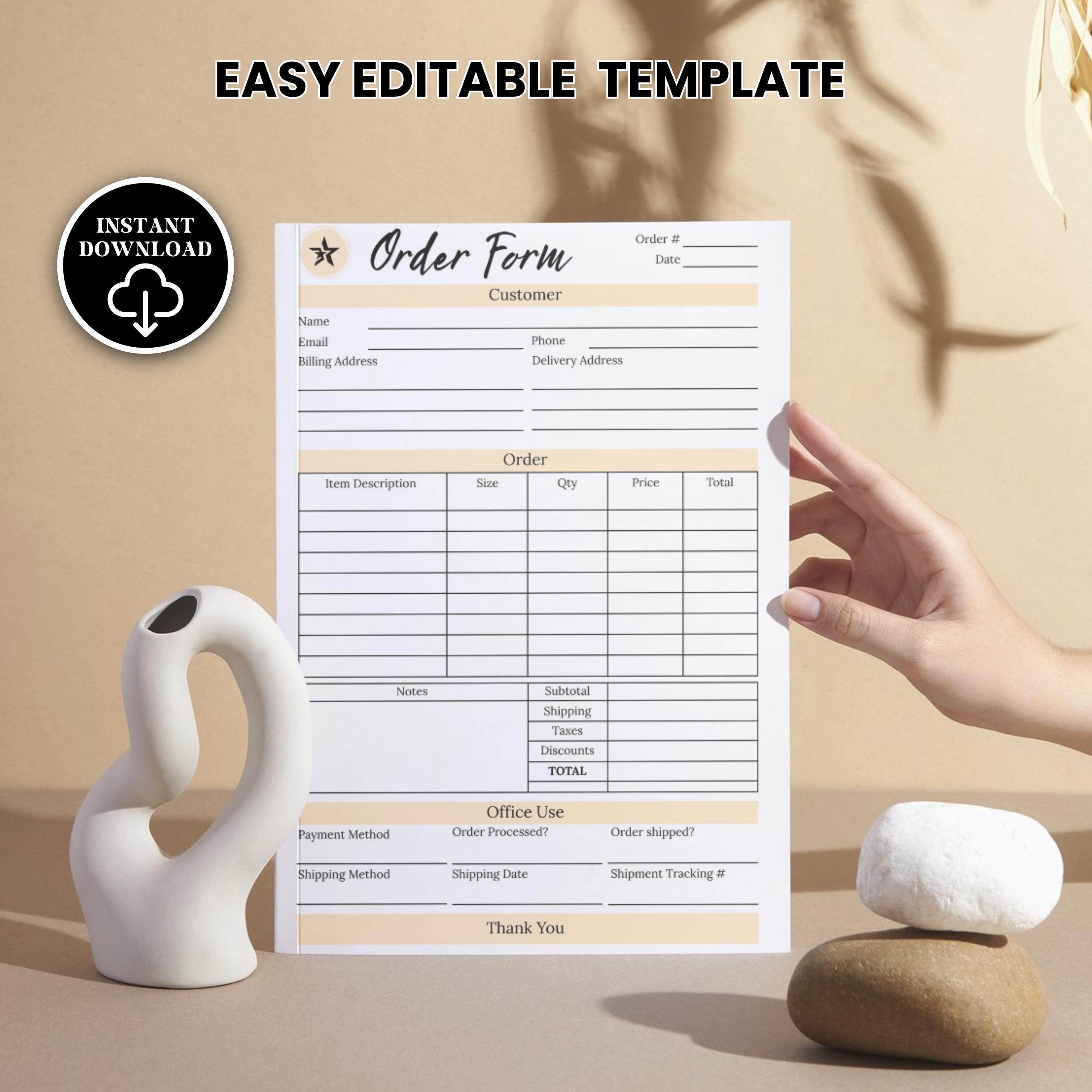 Editable Order Form Template, Printable Small Business Order Sheet (PDF ...
