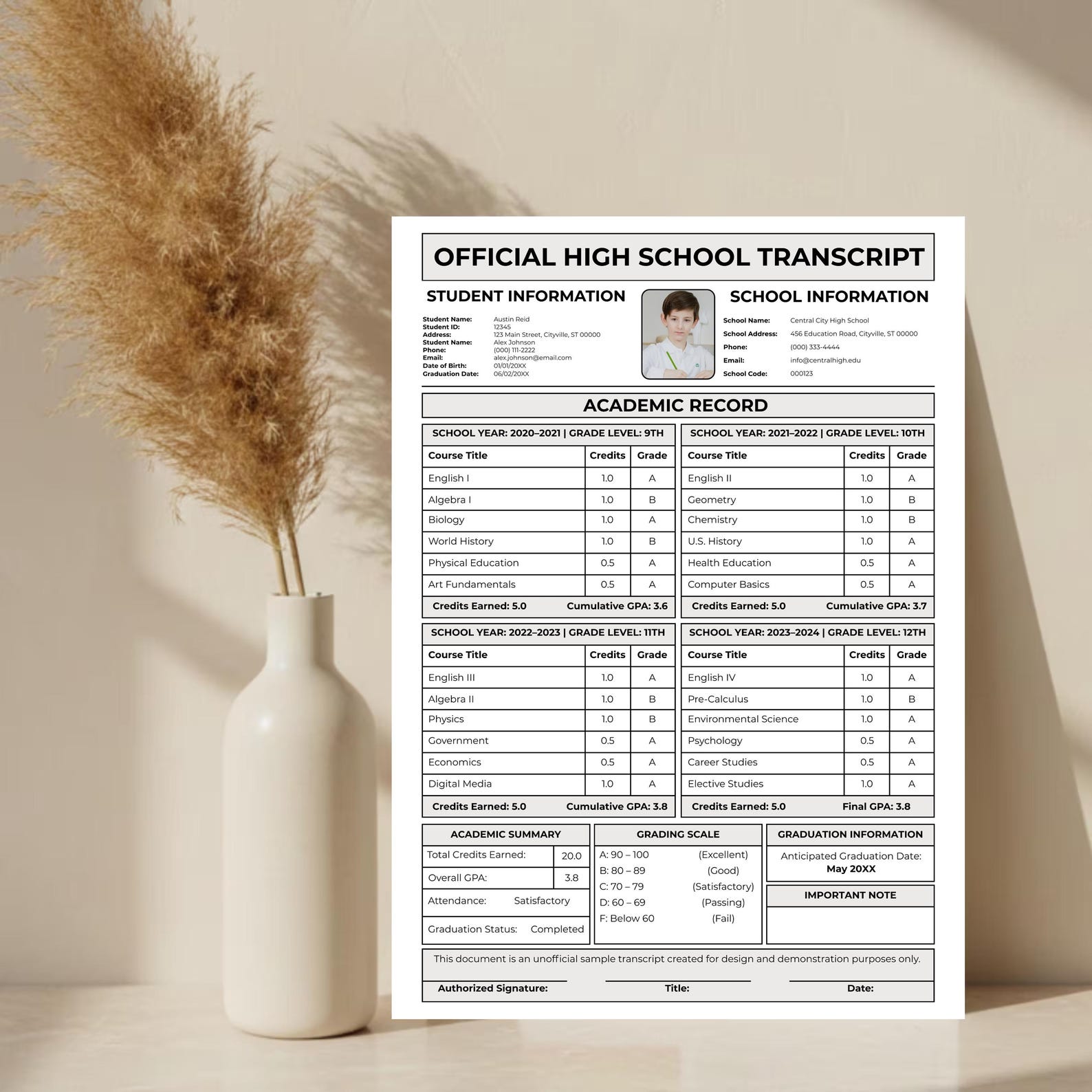 High School Transcript Template Editable Homeschool Academic Record GPA ...