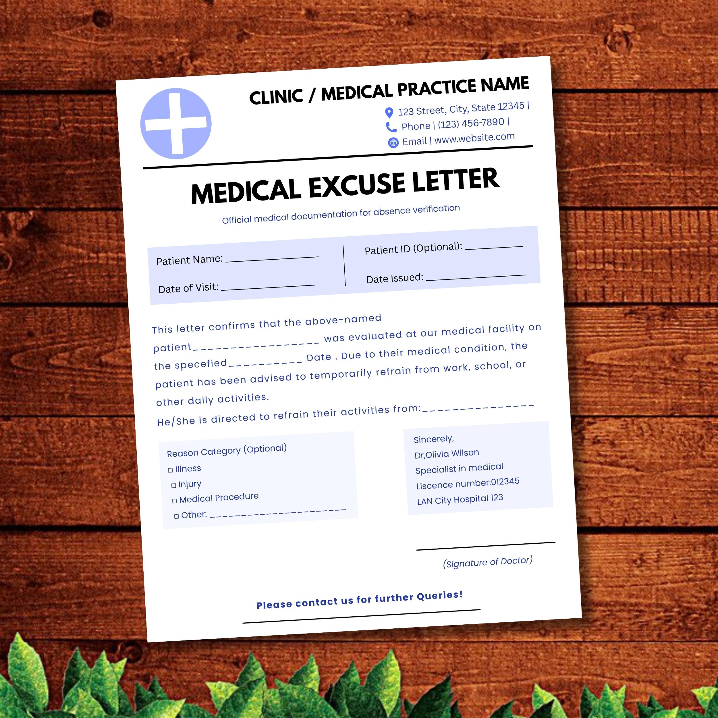 Editable Doctor Note for Work Canva, Medical Excuse Letter Template ...