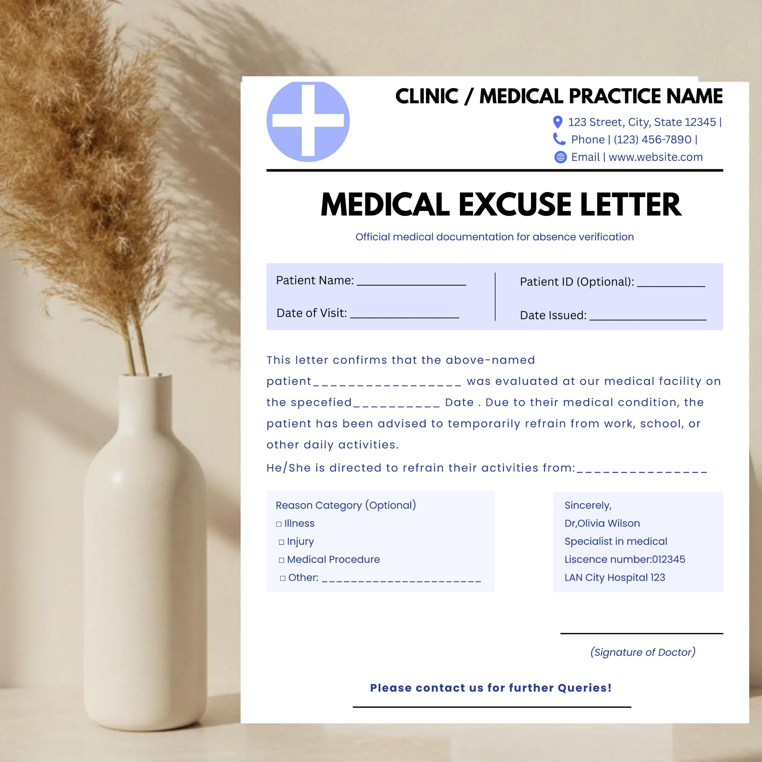 Editable Doctor Note for Work Canva, Medical Excuse Letter Template ...