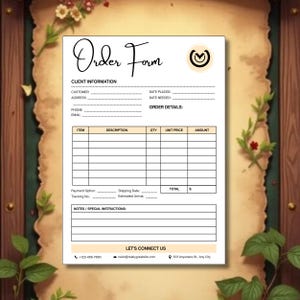 Plantilla de orden de compra editable, formulario de orden de compra imprimible, hoja de pedido comercial, plantilla de orden de venta en Canva