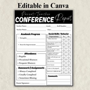 Parent Teacher Conference Report Sheet, Editable Student Progress Form, Behavior Checklist, Printable Teacher Meeting Template