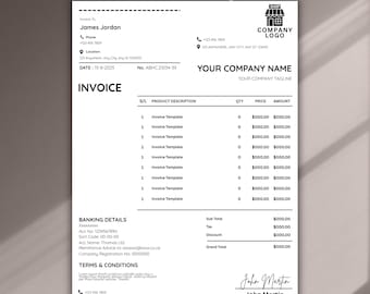 Minimal Invoice Template Editable Canva, Professional Business Invoice, Printable Billing Form for Small Business, Clean Modern Invoice