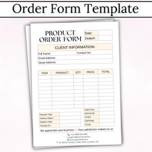 Editable Product Order Form Template, Canva Customer Purchase Sheet, Small Business Order Record, Shipping and Payment Tracker