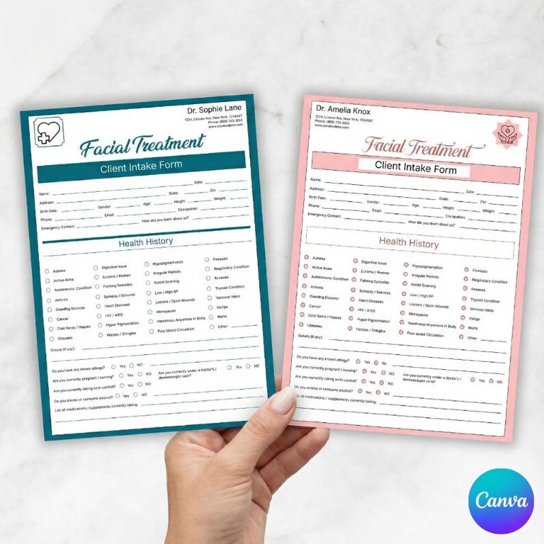 Editable Facial Treatment Client Intake Form Canva Template, Skincare ...