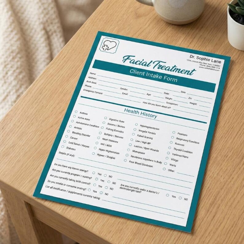 Editable Facial Treatment Client Intake Form Canva Template, Skincare ...