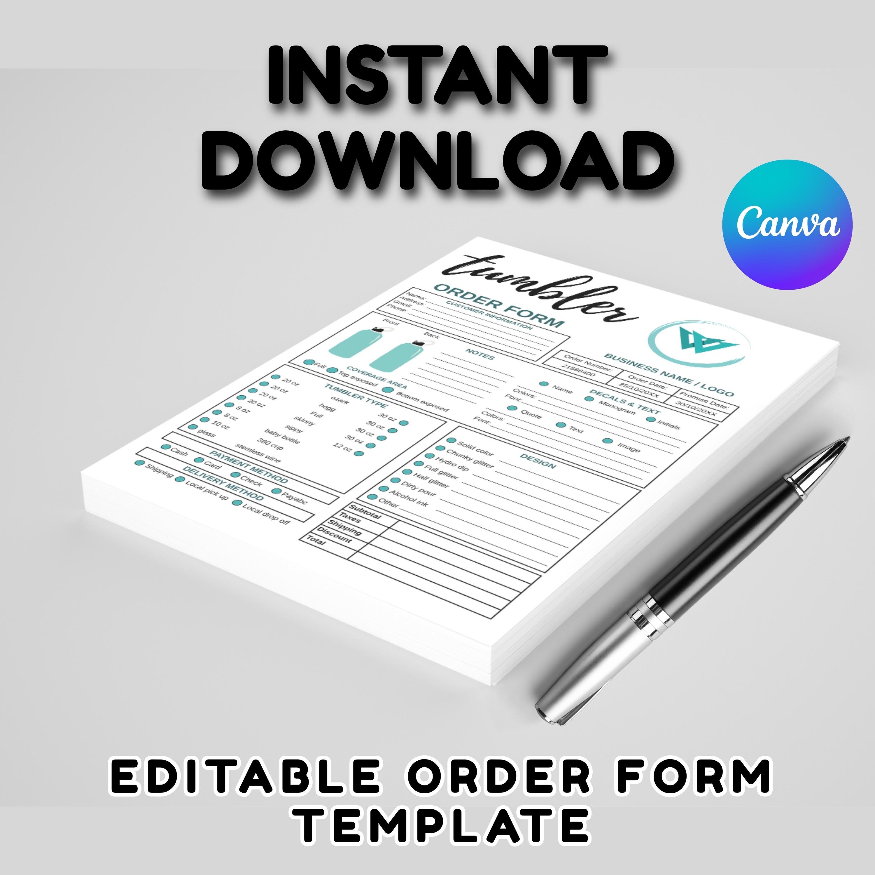 Sublimation Form Example Editable Tumbler Order Form Template, Custom Sublimation Printable ...