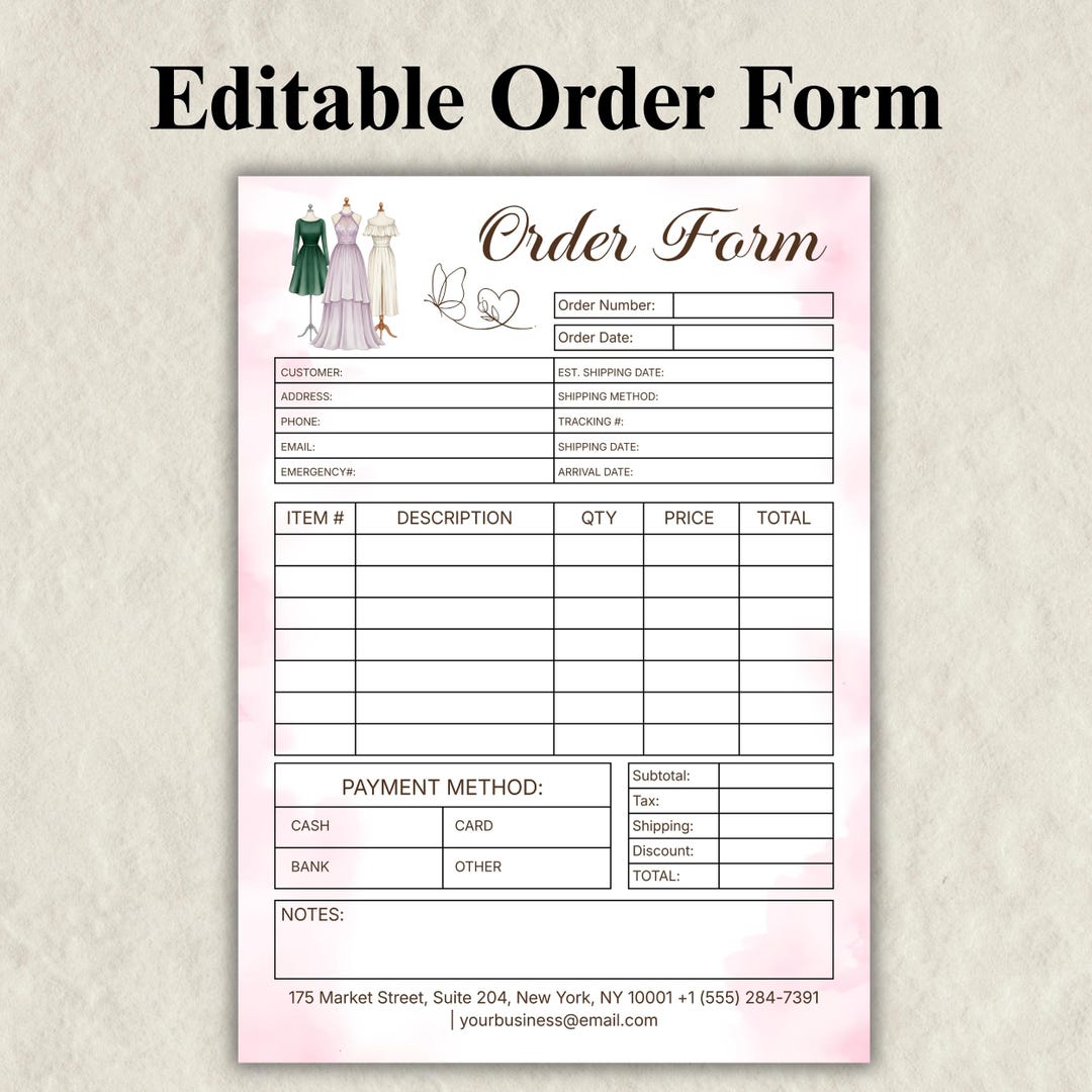 Editable Order Form Template Canva, Printable Small Business Purchase ...