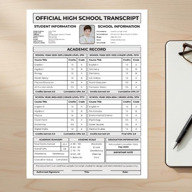 High School Transcript Template Editable Homeschool Academic Record GPA ...