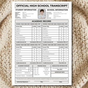High School Transcript Template Editable Homeschool Academic Record GPA Calculator Professional Student Graduation Credits Printable PDF