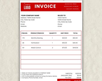 Editable Invoice Template Canva, Small Business Invoice Form, Professional Billing Sheet, Printable Service Invoice