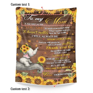 To My Mom Sunflower Elephant Blanket from Daughter, Mother’s Day Gift, Birthday Christmas, Love Mom Gift, Throw For Sofa, Bed, Couch