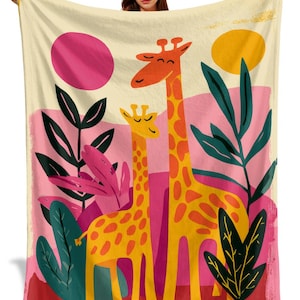 Colorful Giraffe Blanket, Cute Safari Animal Fleece, Kids Room Decor, Baby Shower Gift, Jungle Nursery Bedding, Throw For Sofa, Bed, Couch
