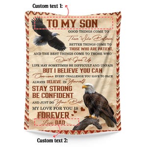 To My Son Decke - motivierender Adler Fleece-Überwurf, individuelles Namensgeschenk von Papa, inspirierendes Zitat für Sohn, bleiben Sie stark und glauben Sie