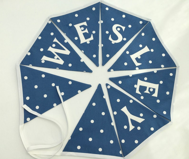 Blue// White Nautical Personalised Fabric Bunting Birthday Party £2 per letter