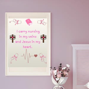 Nursing student wall art ,aesthetic health profession decor faith nursing decor,Registered nurse and God ,faith art,Nurse ,pink grey nurse
