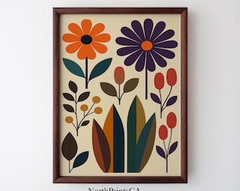 Impression d'art floral moderne Mid-Century, décoration d'intérieur bohème (téléchargement numérique)