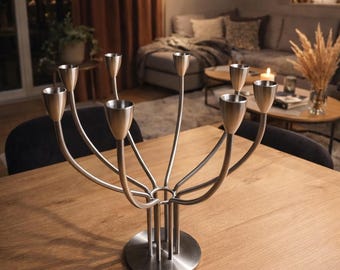 Vintage IKEA metal chandelier – 8-branch candle holder in a modern minimalist style – Centerpiece decoration – Scandinavian decor