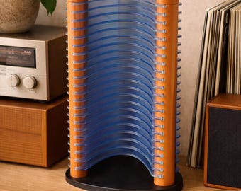 Retro 90s Design CD Stand | Vintage Orange & Blue CD Organizer | Postmodern CD Storage | Vintage Music Decor