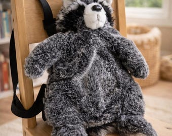 Vintage raccoon plush backpack – Faux fur children's backpack – Animal backpack – Cute children's gift
