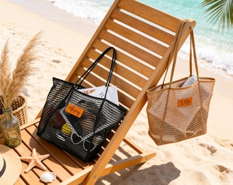 Personalized Beach Tote Bag: Sandproof Nylon Mesh,Bridesmaid Beach Tote Bags,Bachelorette Gifts for Her,Summer Beach Bag