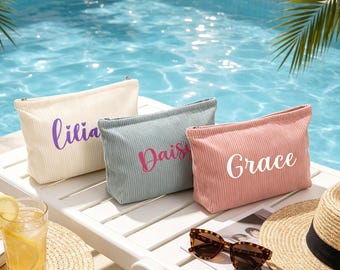 Personalized Corduroy Makeup Bag,Bridesmaid Makeup Bag,Monogramed Toiletry Bag,Christmas Gift，Accept Logo Custom，Accept Wholesale