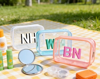 Personalized Makeup Bag, Beach Wedding Favor, Clear Cosmetic Bag, Toiletry Bag, Bridesmaid Gift, Summer Vacation,Bachelorette Party