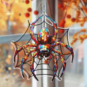 Spider Stained Glass Suncatcher,Halloween Decor, Gifts for Friend, Spider Lover Gift, Spooky Decor, Gothic Decor For Halloween, Spider Decor
