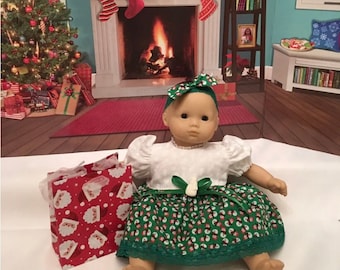 15 inch baby doll Handmade Christmas dress fits Bitty Baby and Reborn dolls