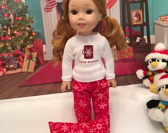 14.5 inch handmade Christmas pajamas fits Wellie Wisher dolls
