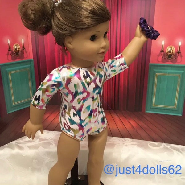 Handmade Pink Gymnastics Leotard and scrunchie fits 18 inch dolls like American Girl