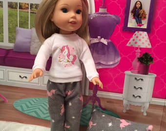 14 inch doll handmade unicorn pajamas and pillow fits Wellie Wisher dolls