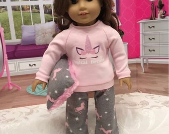 18 inch doll handmade unicorn pajamas fits American Girl and Our Generation dolls