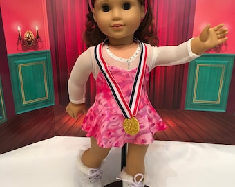 18 Inch Doll Hand Made Figure Skating Dress and Ice Skates fits American Girl Dolls.