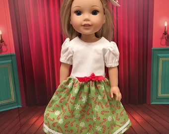 14.5 inch doll candy canes & snowflakes Christmas dress fits Wellie Wisher dolls.