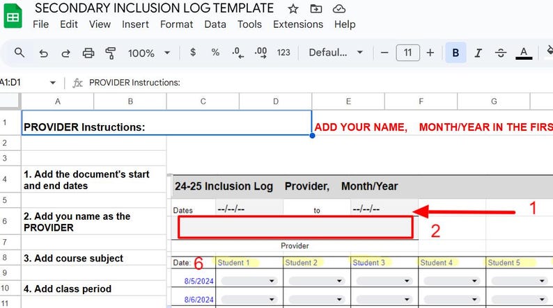 Sped Inclusion Log Template - Etsy
