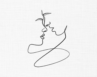 Diseño de bordado de líneas de amor: Pareja bordada a máquina (patrón digital)