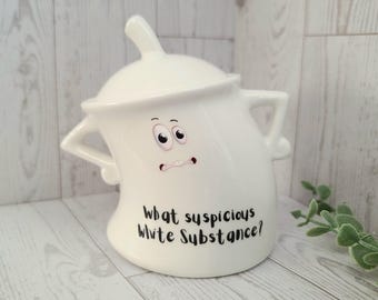 Suspicious Sassy Sugar jar, Ceramic Canister, 10 oz