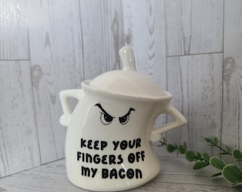 Grouchy Bacon Grease Jar: Sassy Ceramic Canister, 10 oz